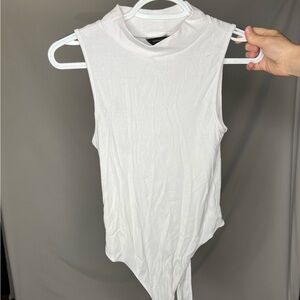 Banana Republic White Ribbed Fitted Bodysuit